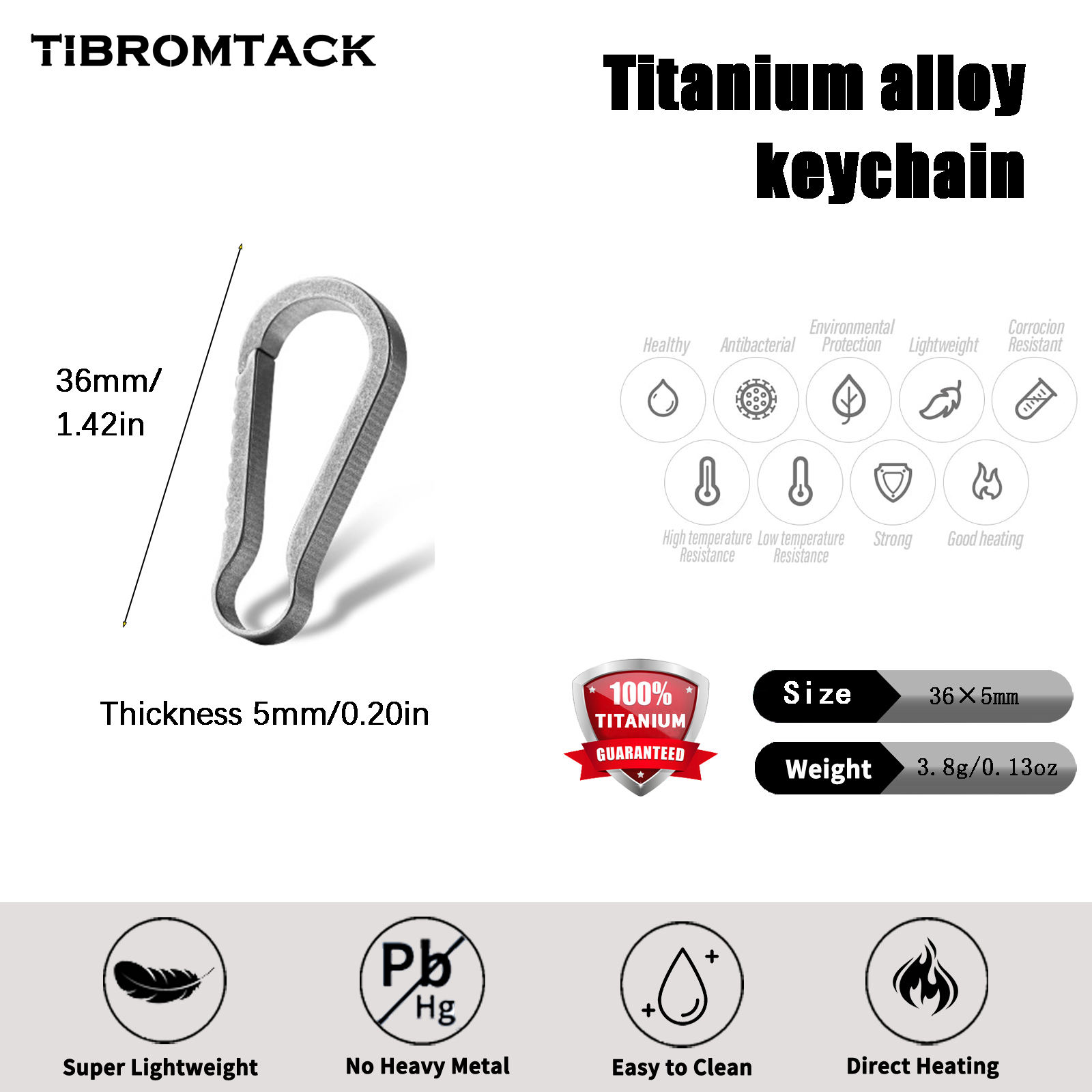 TIBROMTACK Titanium Keychain, Gr5 Titanium Keychain Hook, Small Carabiner Clip for Keys