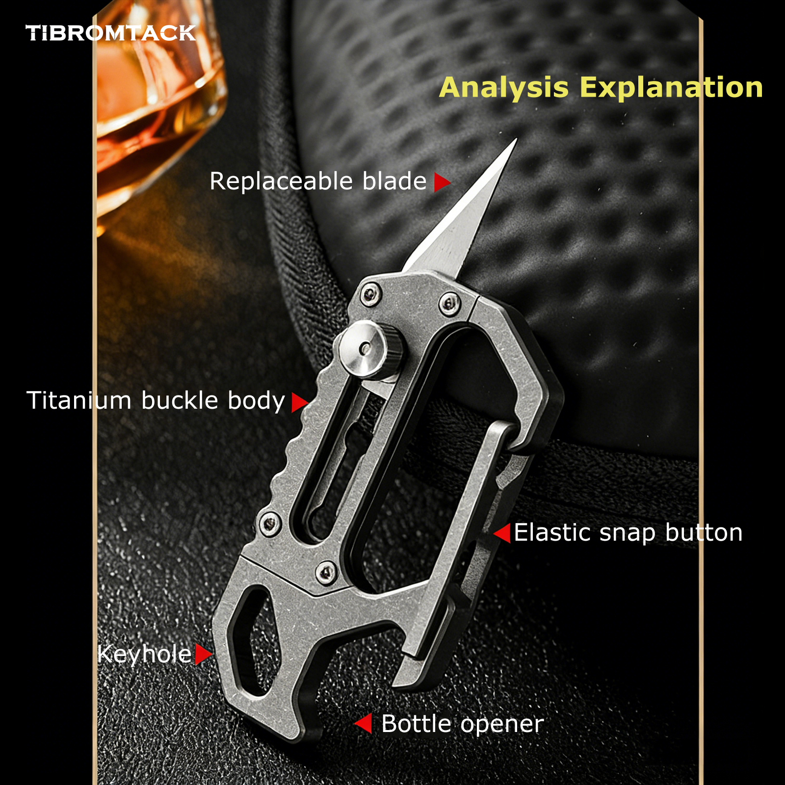 Titanium Carabiner Knife, EDC Keychain Multitool with Bottle Opener, Lightweight & Durable Keychain Tool for Daily Carry, Outdoor Activities (0.6oz, 2.5 Inches)