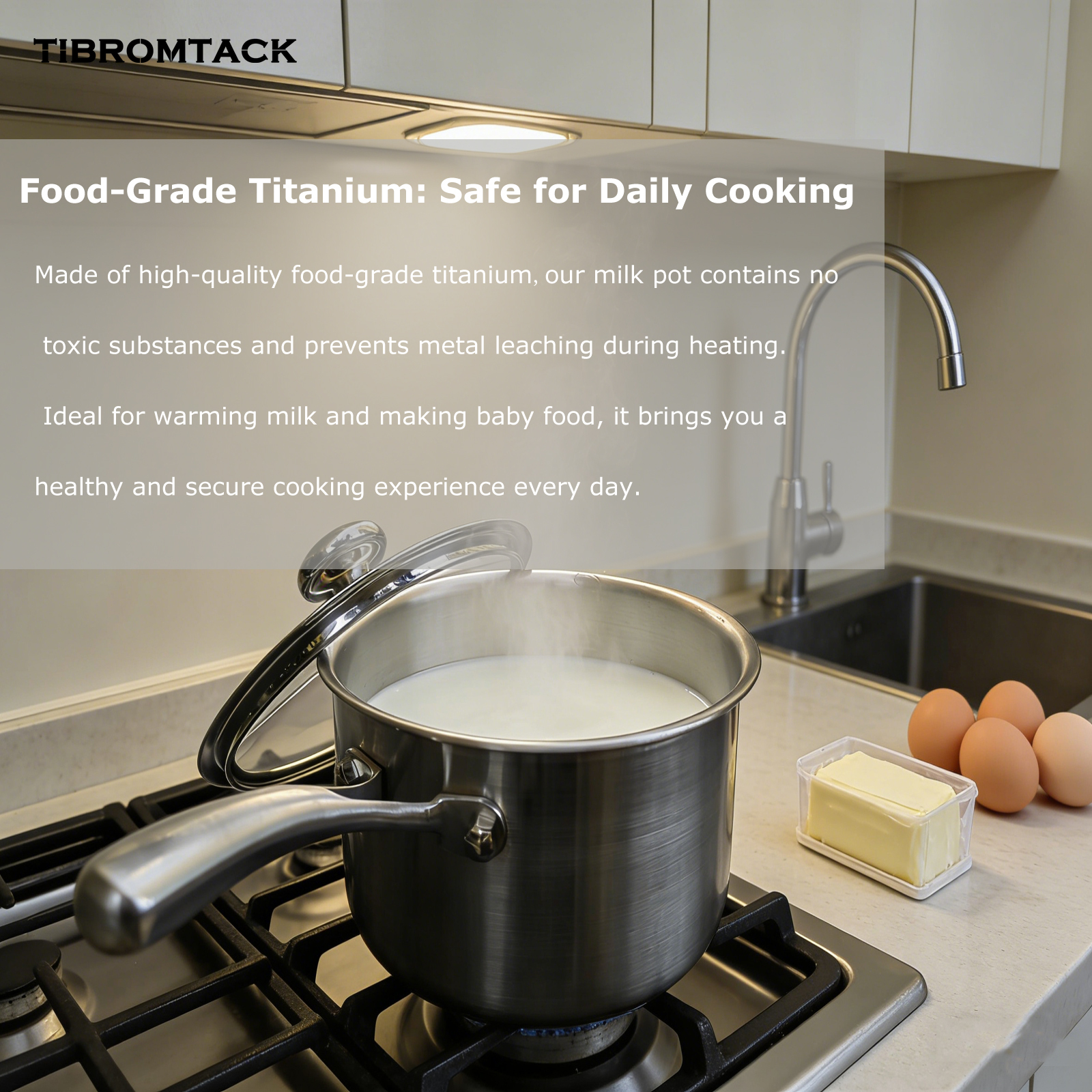 Titanium Milk Pot, Small Cooking Pot 7.1 Inch, Non-Coated Healthy Cookware with Titanium Inner Liner, Lightweight Heat-Conducting Pot for Home Kitchen (6.3inx 5.9in)