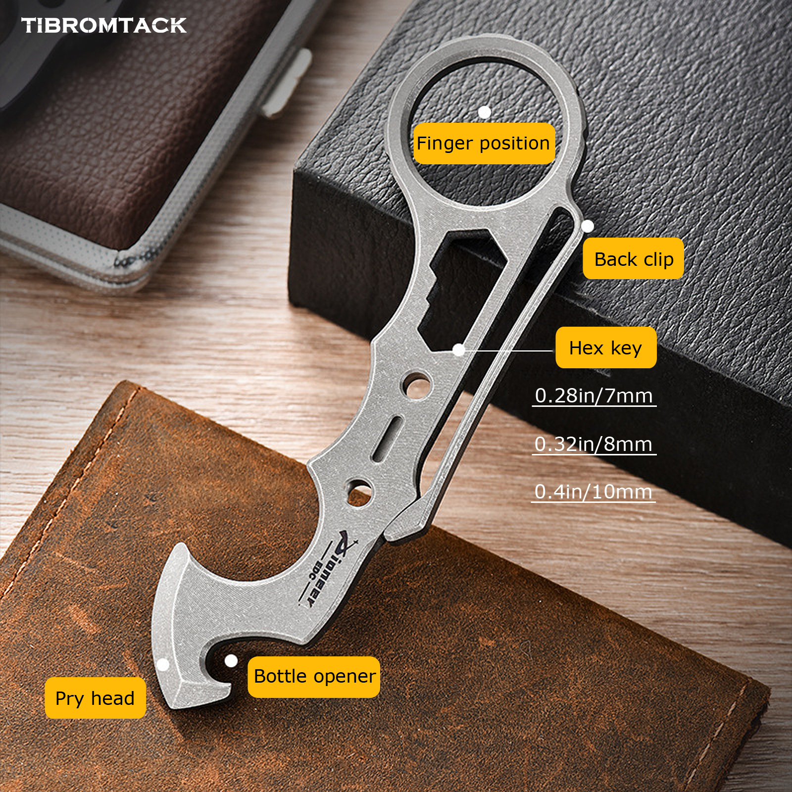 Titanium EDC Pry Bar, Multifunctional Tool with Bottle Opener & Screwdriver, 4.3 Inches Lightweight Pry Tool with Hanging Hole for Outdoor Camping Daily Use