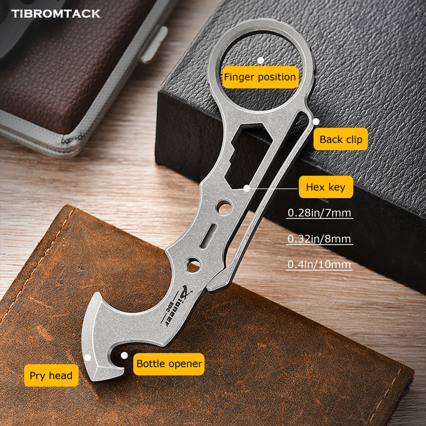 Titanium EDC Pry Bar, Multifunctional Tool with Bottle Opener & Screwdriver, 4.3 Inches Lightweight Pry Tool with Hanging Hole for Outdoor Camping Daily Use