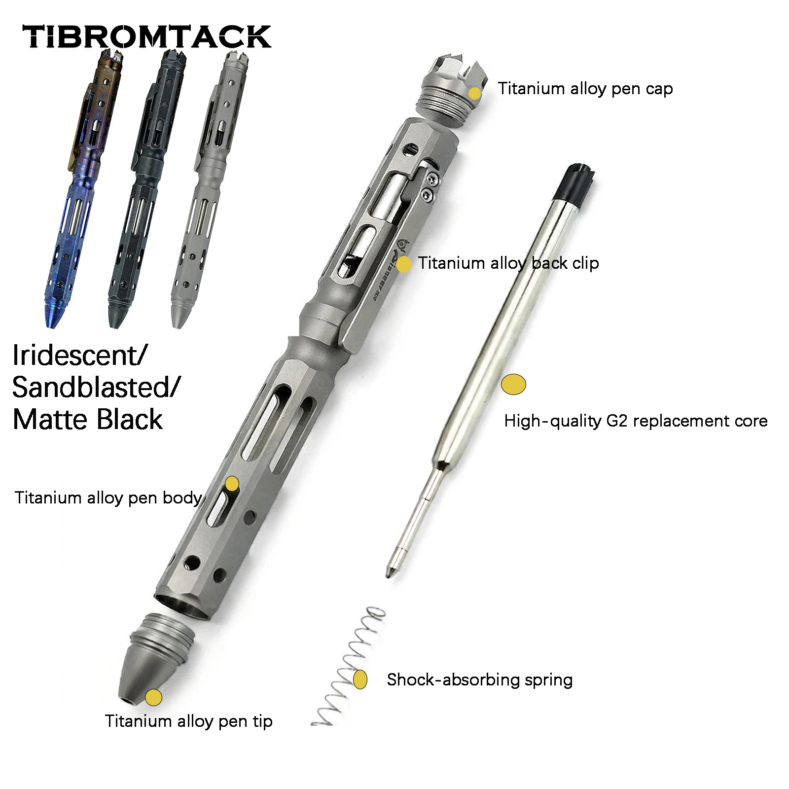 EDC Titanium Bolt Action Pen, Tactical Self Defense Pen with Hollow Design, Lightweight Gr5 Titanium Writing Pen for EDC Everyday Carry (5.43 in × 0.47 in, 1.27oz)