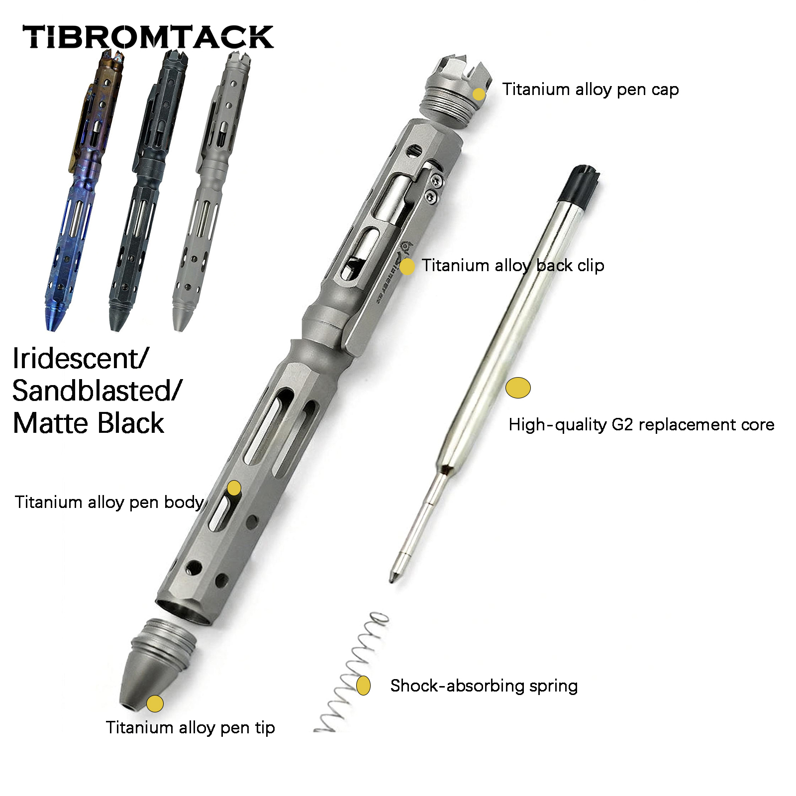 EDC Titanium Bolt Action Pen, Tactical Self Defense Pen with Hollow Design, Lightweight Gr5 Titanium Writing Pen for EDC Everyday Carry (5.43 in × 0.47 in, 1.27oz)