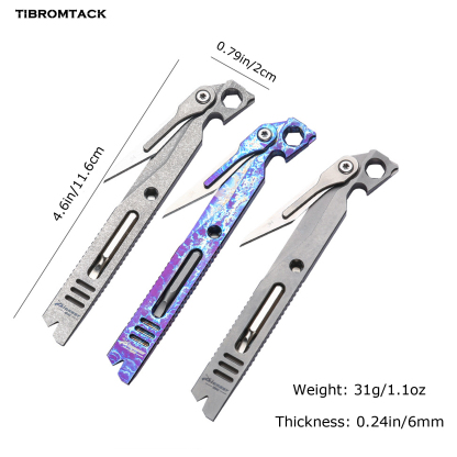 Titanium Utility Knife, Mini Folding Utility Knife with Pry Bar Function, EDC Keychain Tool for Opening Boxes, Paper Cutting, Outdoor & Office, Lightweight 1.1oz