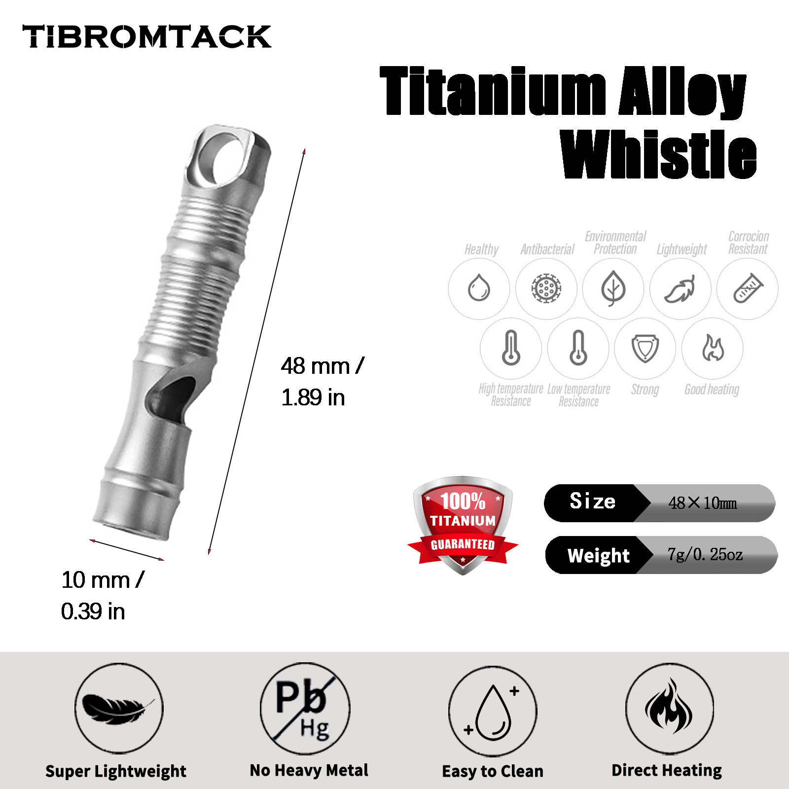 TIBROMTACK Titanium Whistle, Gr5 Titanium Material, Portable Whistle for Outdoor Emergency Rescue