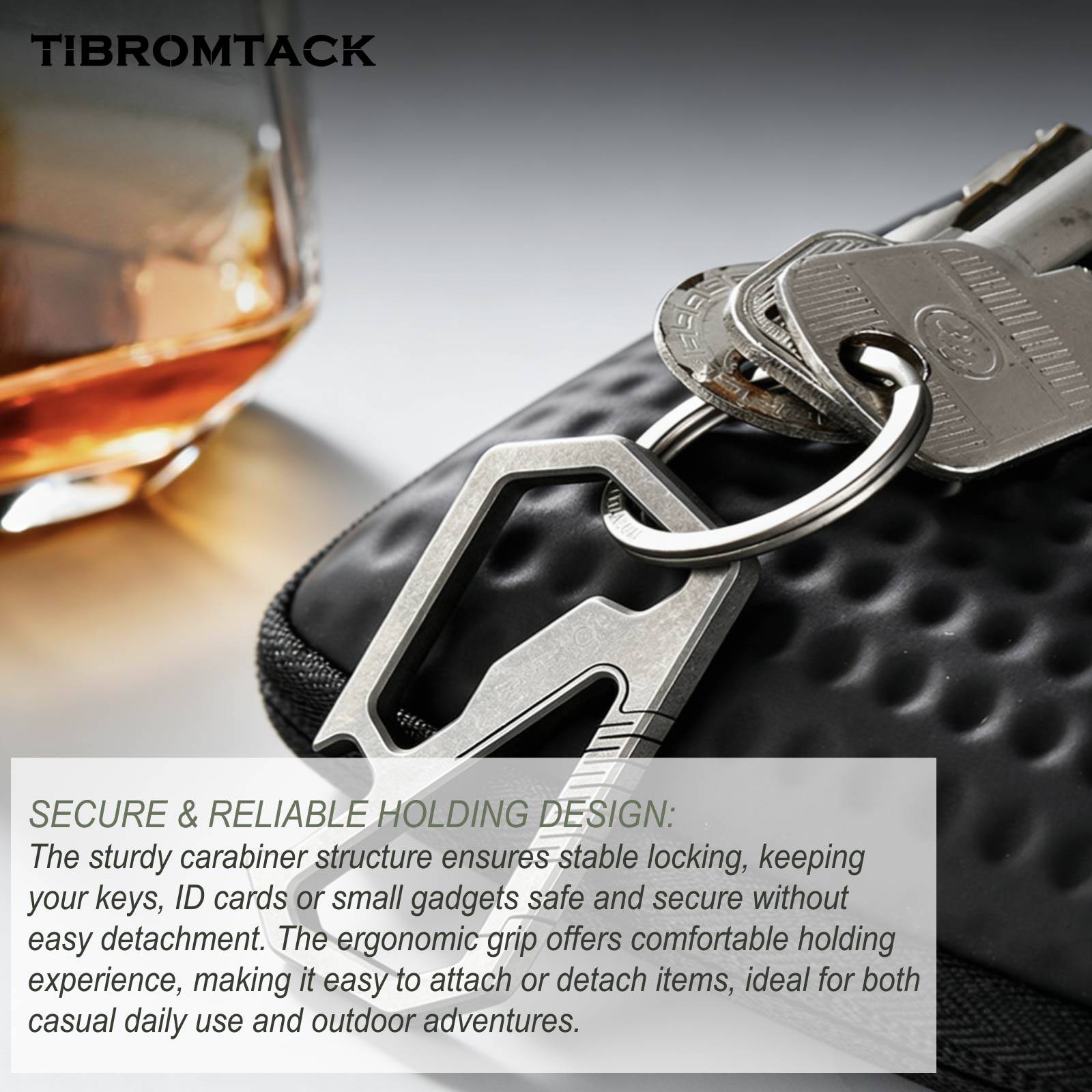 TIBROMTACK GR5 Titanium Keychain Carabiner with Bottle Opener, Multifunctional EDC Key Ring