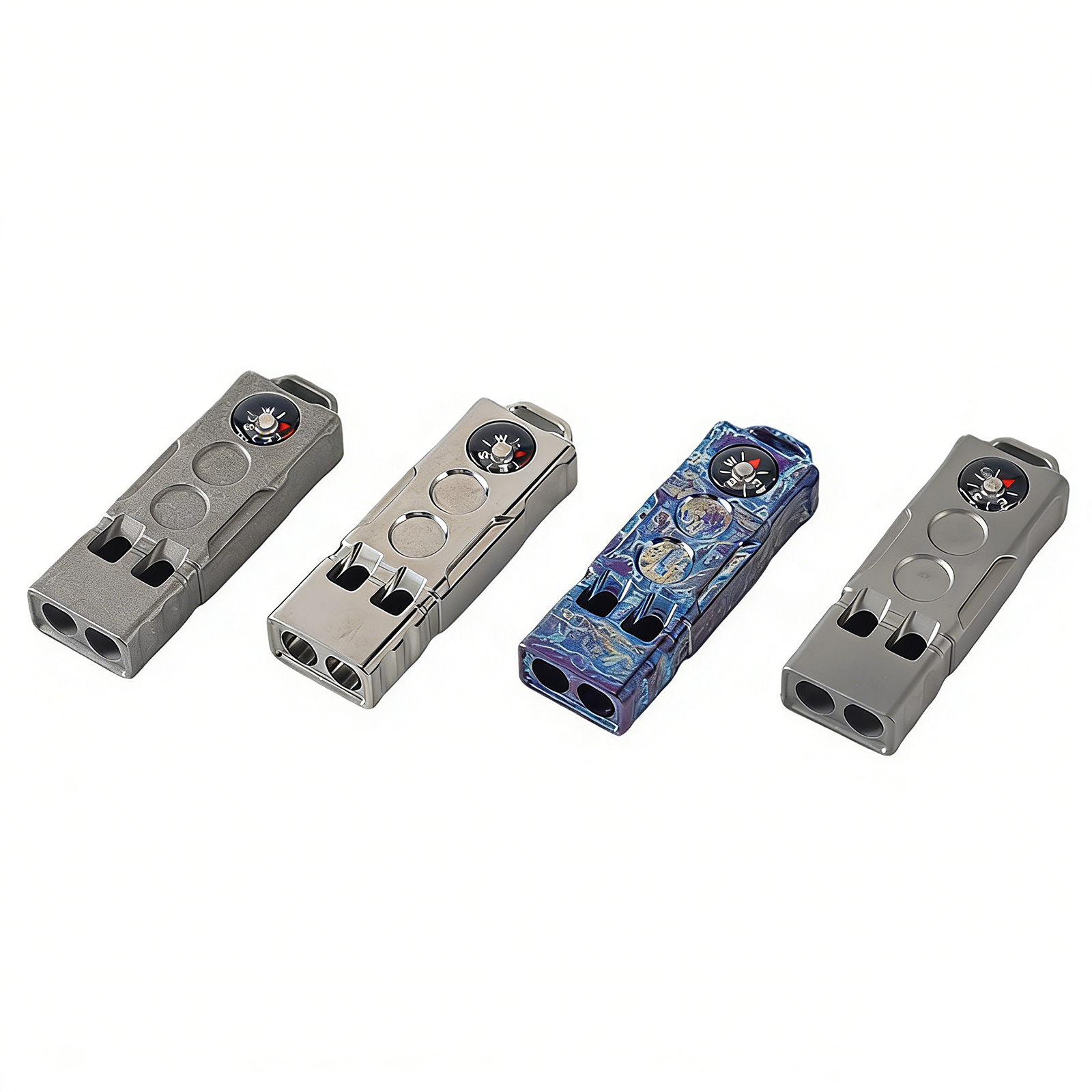 TIBROMTACK Multifunctional Titanium Whistle, Gr5 Titanium Emergency Survival Whistle, Loud Double Tube Whistle with Compass