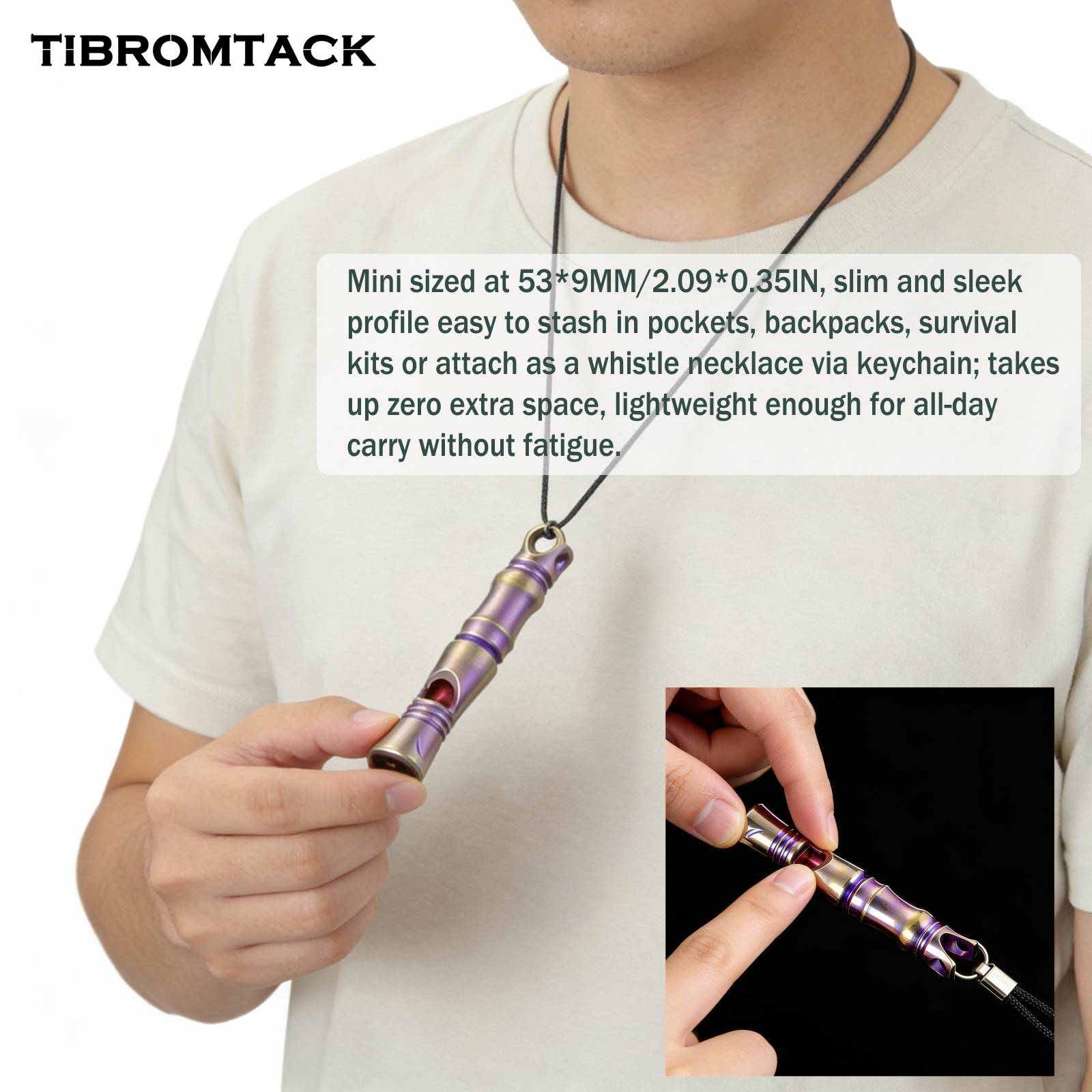 TIBROMTACK Gr5 Titanium Emergency Survival Whistle, Lightweight EDC Safety Whistle for Camping Hiking Sports.