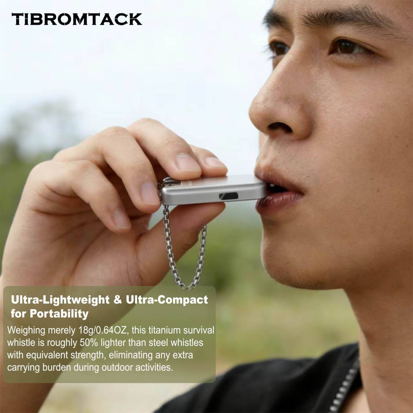 TIBROMTACK Gr5 Titanium Alloy Double Tube Emergency Whistle, Loud Survival Safety Whistle, Mini Lightweight Hiking Whistle with Keychain, Outdoor Emergency Whistle Necklace for Adults