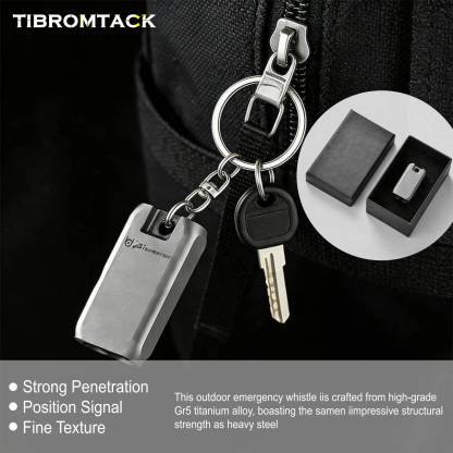 TIBROMTACK Gr5 Titanium Alloy Double Tube Emergency Whistle, Loud Survival Safety Whistle, Mini Lightweight Hiking Whistle with Keychain, Outdoor Emergency Whistle Necklace for Adults