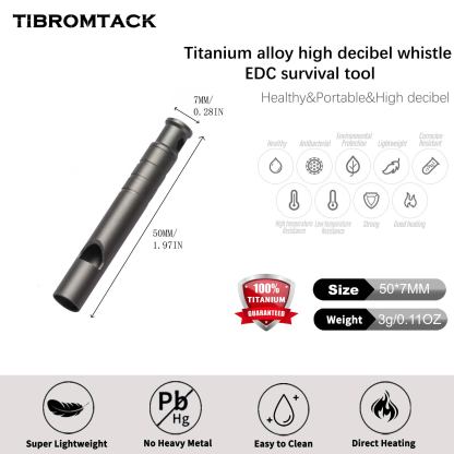 TIBROMTACK Titanium Emergency Whistle, Gr5 Titanium Alloy Safety Whistle, High Decibel Portable Outdoor Survival Whistle for Adults, Lightweight Compact Whistle for Hiking Camping Climbing