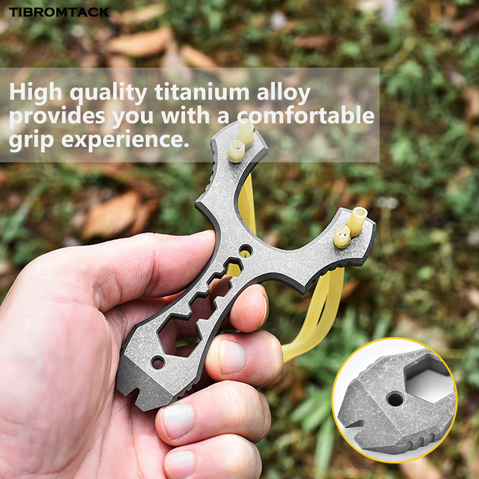 Titanium Slingshot for Adults, Multifunctional Hunting & Shooting Slingshot with Hex Wrench & Pry Bar, Lightweight Durable Wrist Rocket for Outdoor Camping Daily Carry, 3.94x2.76x0.32 Inches