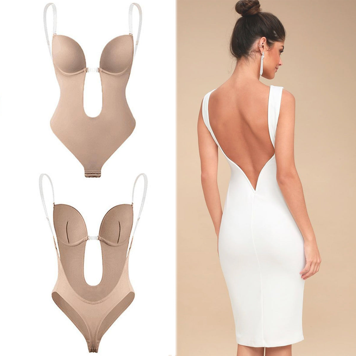 Backless Plunge Shapewear Strapless Bodysuit Shaper For No Back Dress
