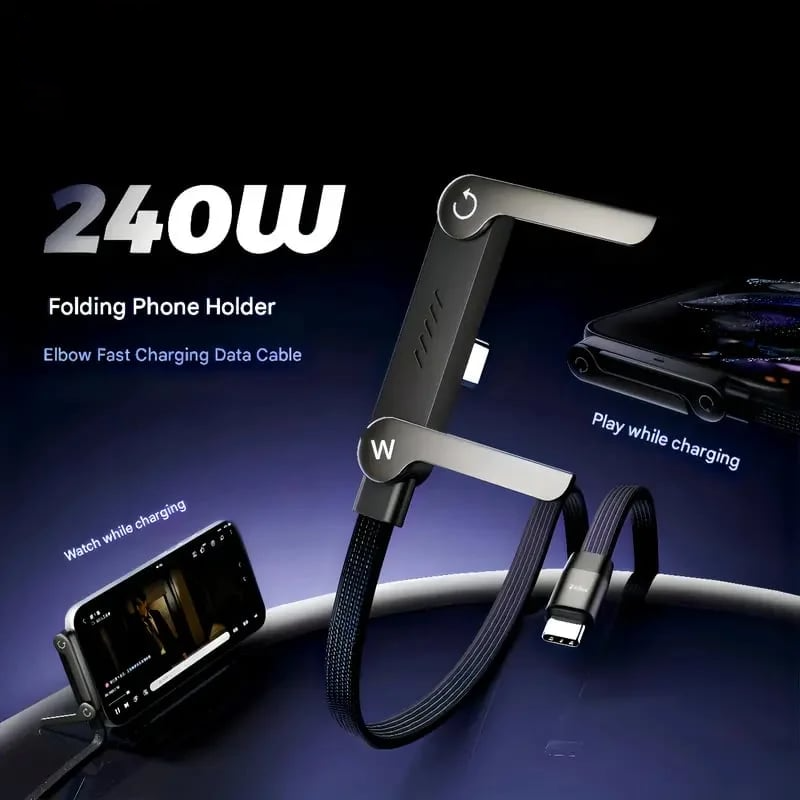 🔥 2-in-1 Invisible Holder Charger Cable - 240W Fast Charging Cord with Built-In Phone Stand