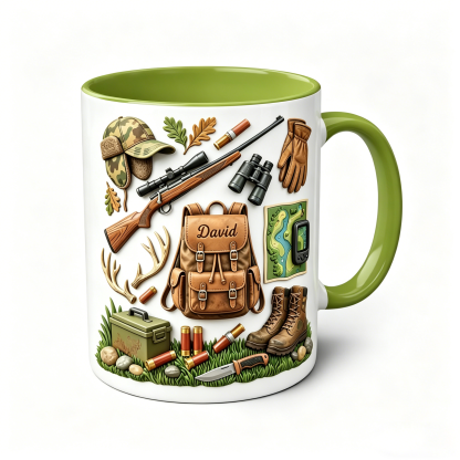 Custom Name Hunting Accent Mug, Nature Lover Hunter Coffee Mug
