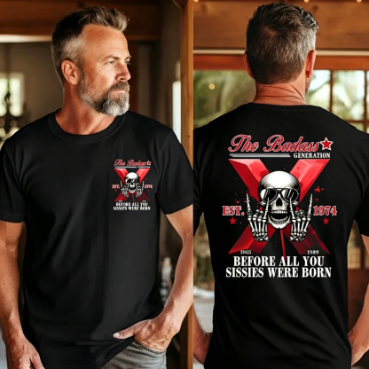 The Badass Generation X Skull  Unisex T-shirt, Custom Est, Gen X 1965-1980 Fabric Fit Top Casual Fashion