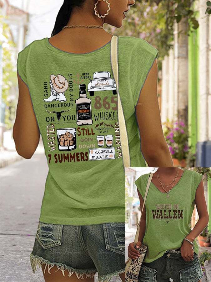 Women's Wallen Wasted On You Western Print Tank Top