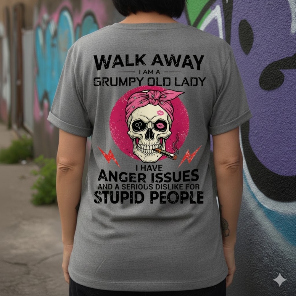 Walk Away I'm A Grumpy Old Lady Custom Year Of Birth Women's V- T Shirt