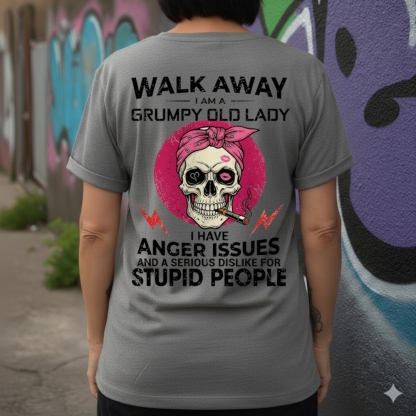 Walk Away I'm A Grumpy Old Lady Custom Year Of Birth Women's V- T Shirt