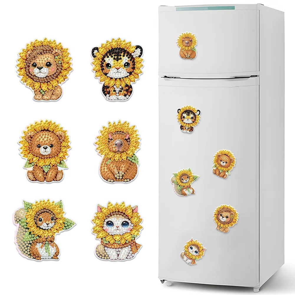 6Pcs Sunflower Animals Diamond Painting Fridge Magnet Diamond Art Magnets Decals