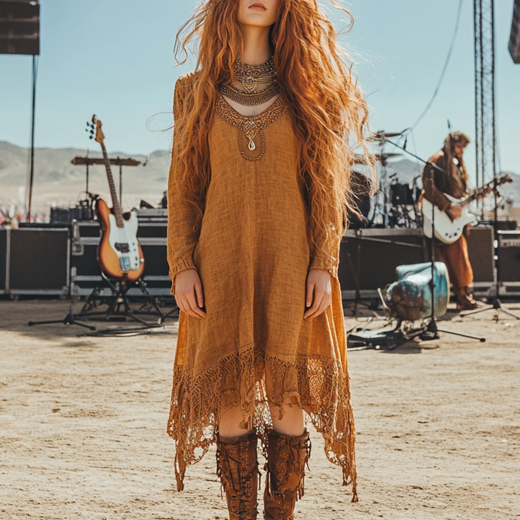 Coachella Music Festival Rock Party Carnival Vintage Wilderness Ethnic Bohemian Linen Dress
