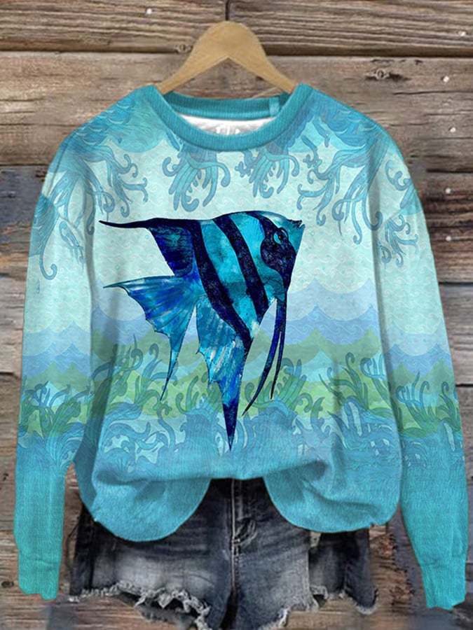 Women's Casual Sea Turtle Print Long Sleeve Sweatshirt