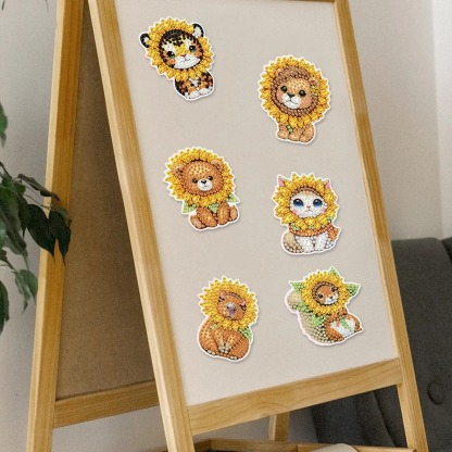 6Pcs Sunflower Animals Diamond Painting Fridge Magnet Diamond Art Magnets Decals