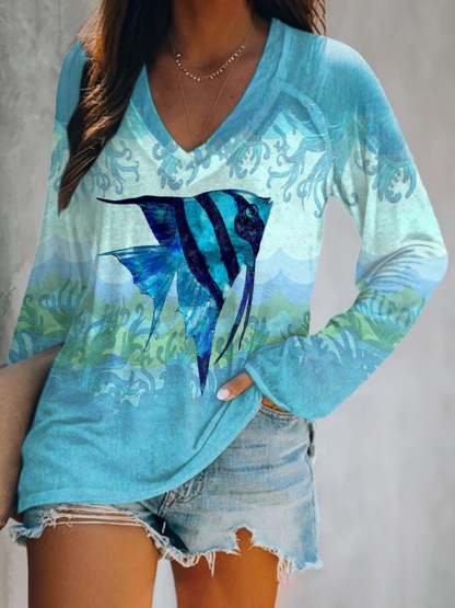 Women's Casual Sea Turtle Print Long Sleeve T-Shirt