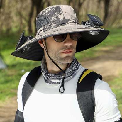 🔥LAST DAY 49% OFF - Wide Brim Solar Fan Outdoor Fishing Hat-Solar & USB Charging