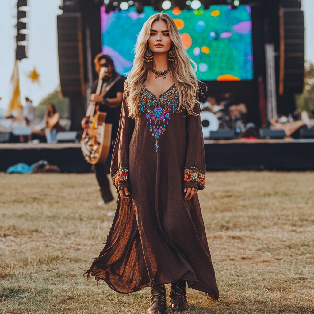 Coachella Music Festival Rock Party Carnival Vintage Wilderness Ethnic Bohemian Linen Dress