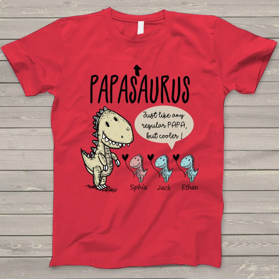 Personalized Papa saurus cute with grandkids T-Shirt