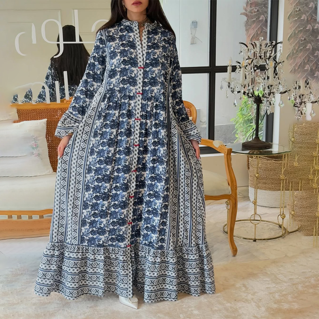 Women's Middle Eastern Vintage Floral Jalabiyas Dress