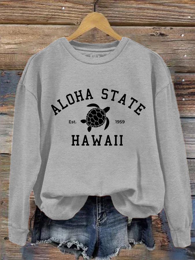 Women's ALOHA STATE HAWAII Est.1959 printed sweater