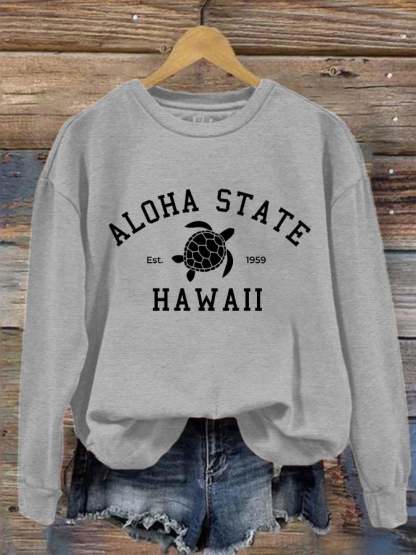 Women's ALOHA STATE HAWAII Est.1959 printed sweater