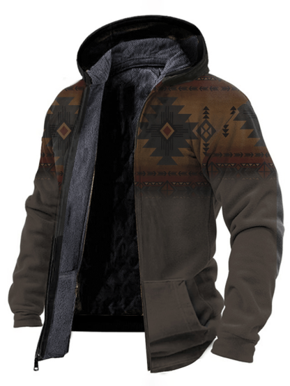 Casual Retro Western Style Printed Fleece Jacket