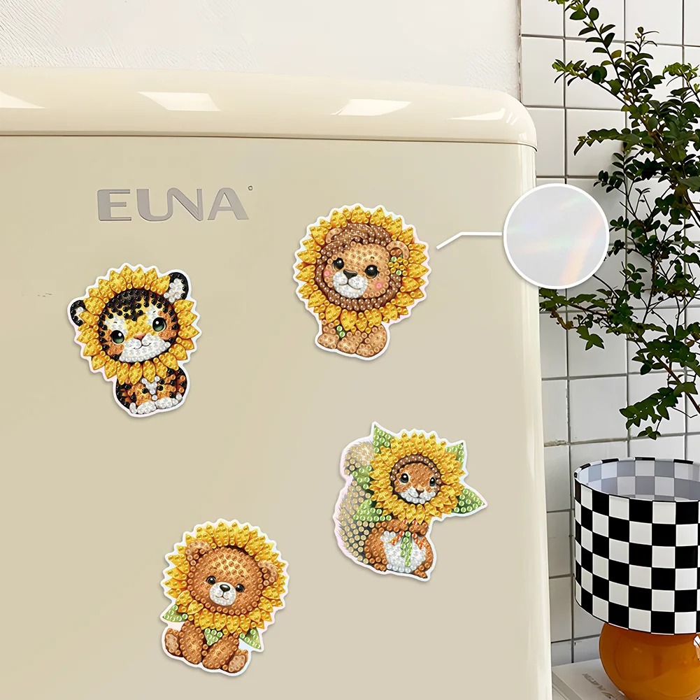 6Pcs Sunflower Animals Diamond Painting Fridge Magnet Diamond Art Magnets Decals