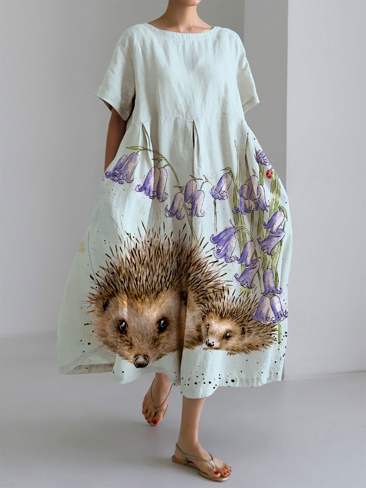 Women's Fun Hedgehog Large Size Loose Strap Printed Dress Long Skirt