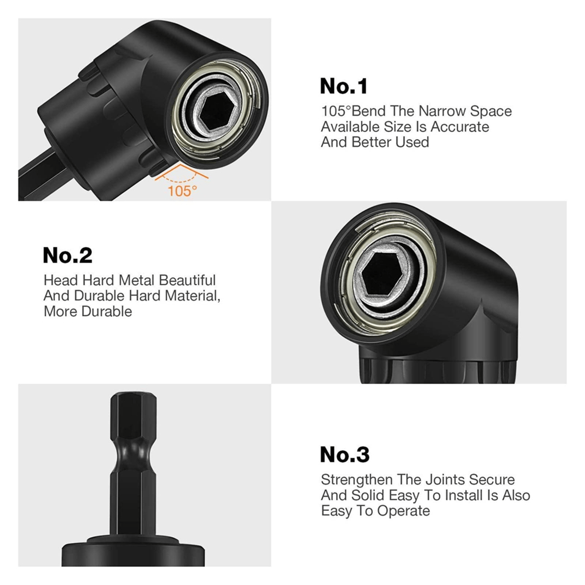 6Pcs Right Angle Drill Attachment Set with 105&deg; Angle Drill Adapter and Impact Grade Socket Adapter