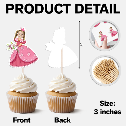 Custom Photo Princess Cupcake Toppers Personalised Birthday Gift Princess Party Decor
