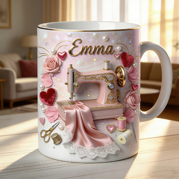 Personalized sewing machine mug