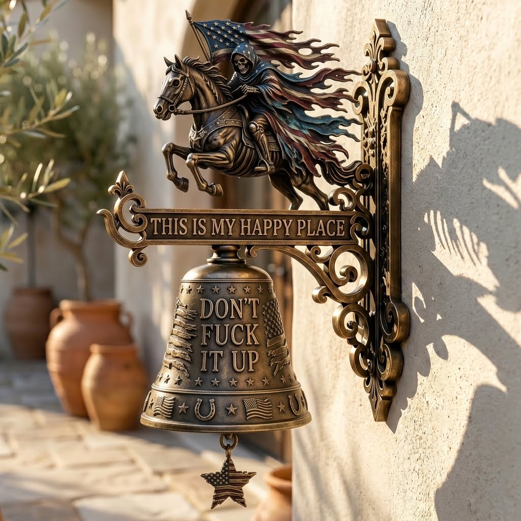 "This Is My Happy Place Don't Fcuk It Up" – USA Patriotic Rider Wall Bell