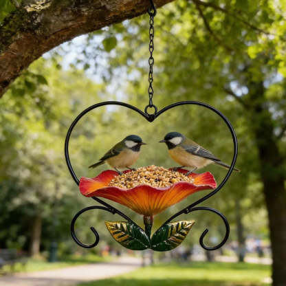 💖🐦 Heart-Shaped Bird Feeder – Floral, Hanging,Perfect for Backyard or Balcony 🏡