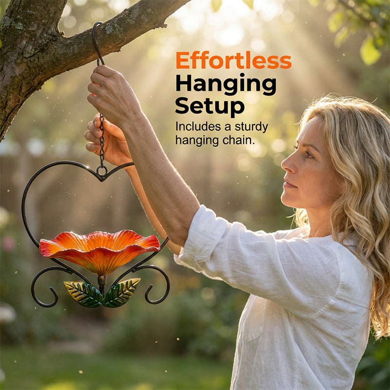 💖🐦 Heart-Shaped Bird Feeder – Floral, Hanging,Perfect for Backyard or Balcony 🏡