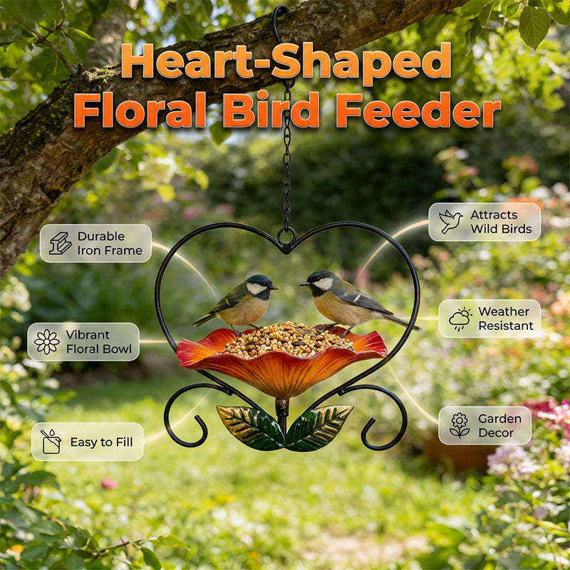 💖🐦 Heart-Shaped Bird Feeder – Floral, Hanging,Perfect for Backyard or Balcony 🏡