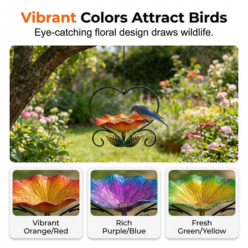 💖🐦 Heart-Shaped Bird Feeder – Floral, Hanging,Perfect for Backyard or Balcony 🏡