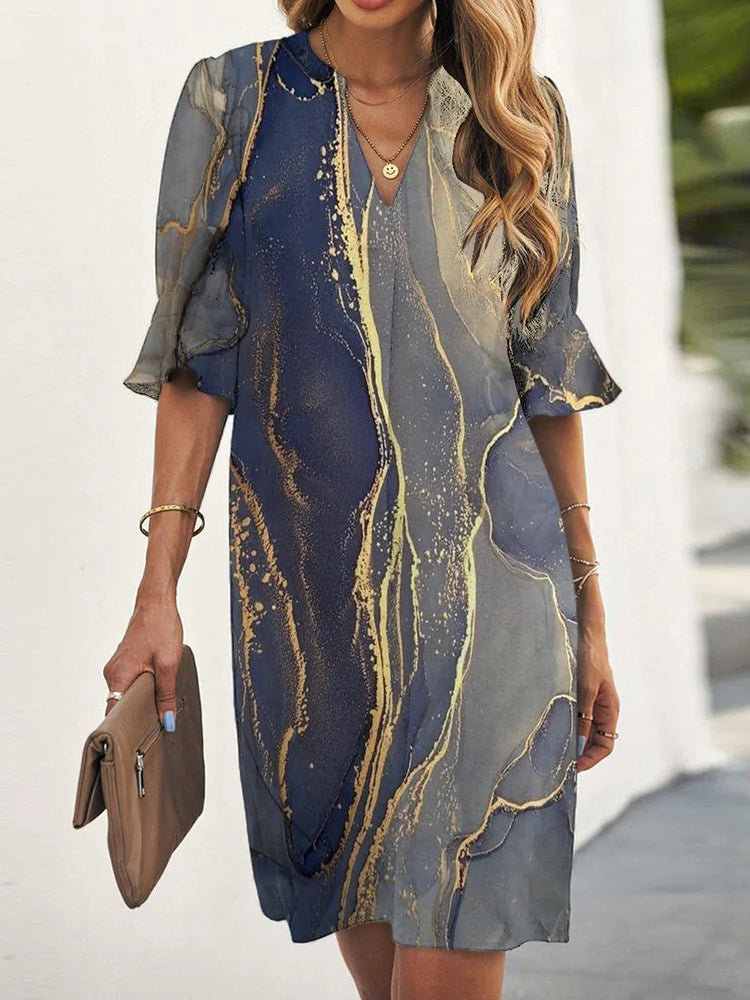 Casual beach marble print loose dress