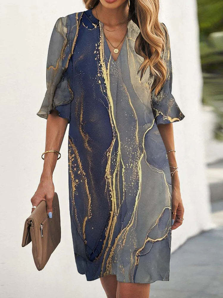 Casual beach marble print loose dress