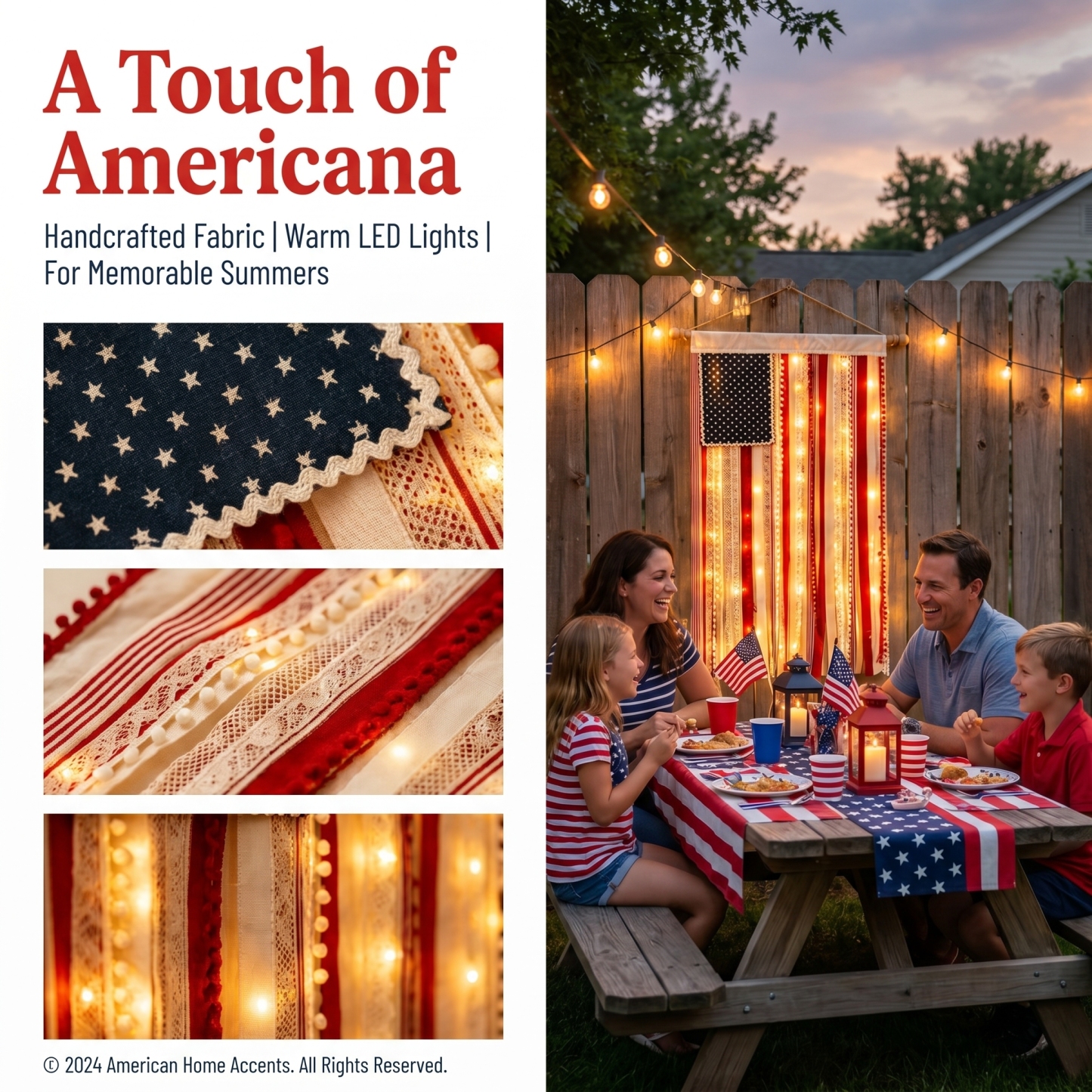 4 x 2.3 Ft Lighted Rag American Flag Banner
