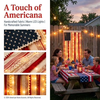 4 x 2.3 Ft Lighted Rag American Flag Banner