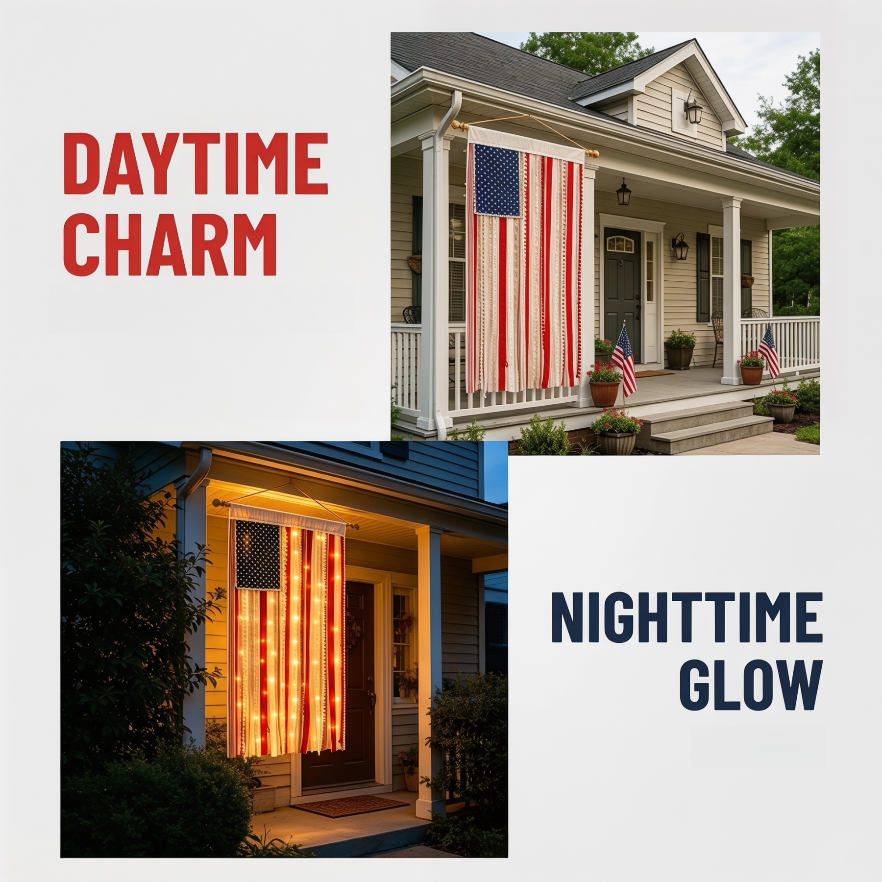 4 x 2.3 Ft Lighted Rag American Flag Banner